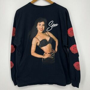 Selena Long Sleeve T-Shirt Men's XL Black Roses‎ Cotton Crew Neck Official Merch